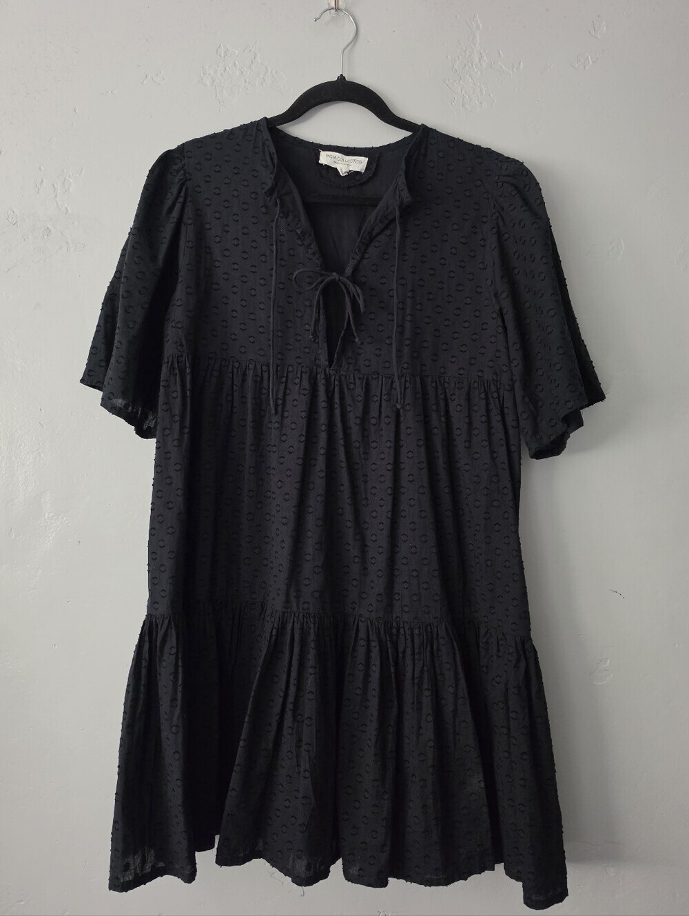 Emerson Fry India Collection Swiss Dot Cotton Black Isla Dress XS/S - Picture 2 of 10